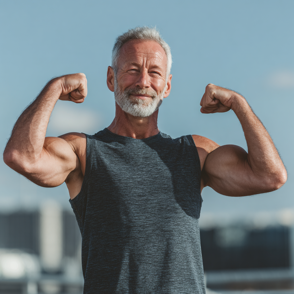 Confident elderly European man smiling, representing inner strength and wisdom